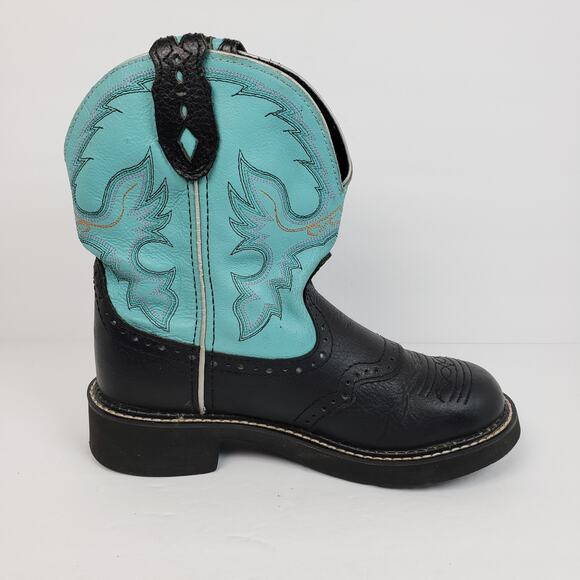 Justin Gypsy Womens Size 7 B Teal Black Leather Pull On Western Cowboy Boots - Picture 4 of 14